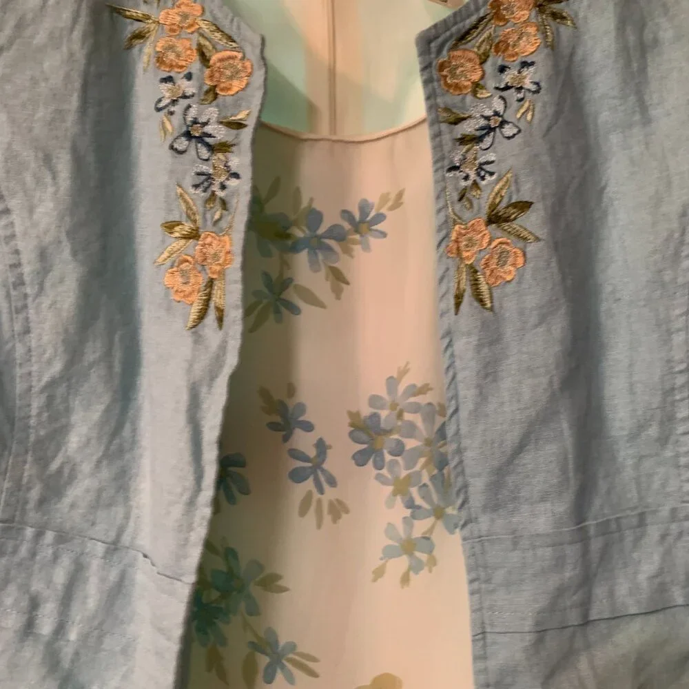 Women's 2 Piece Cream Floral with Teal Jacket - Picture 3 of 3